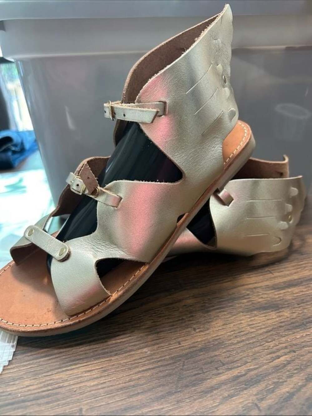 Socrates Sandals Greek Leather Women's Metallic Gold Cutout Winged Sandals